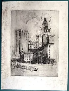 Early1900's Etching Wetherill Elisha Kent Kane " THE SINGER BUILDING " - Picture 1 of 5