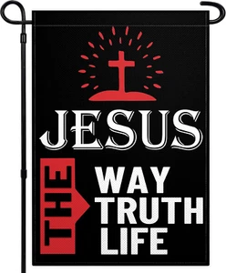 Jesus the Way Truth Life Garden Flag 12X18 Inch Double Sided Christian American - Picture 1 of 7