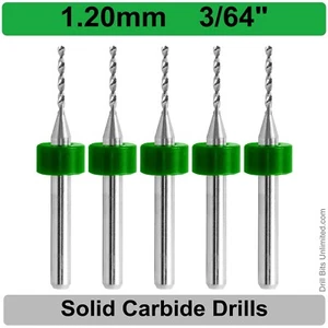 1.2mm 3/64  Carbide Drill Bits 1/8" Shank  FIVE Pieces - Premium Carbide Drills - Picture 1 of 3