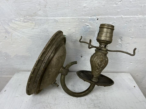 Antique Art Deco Revival Wall Sconce Ornate Nickel Single Socket Cover