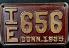 1935 Connecticut License Plate - IE 656-RARE ! Red Color - Free Shipping
