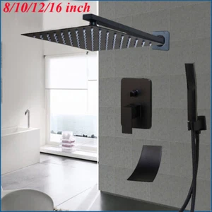 Matte Black Shower Faucet 3-Way Unit Rain Head Waterfall Tub Spout Handheld Taps - Picture 1 of 9