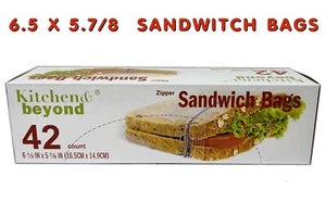 Kitchen ZIPPER SANDWITCH BAGS Food Storage Snacks Lunch Bag Reusable 42Bags-1Box - Picture 1 of 1