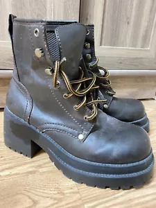 Vintage Soho Chunky Boots Heel Platform Brown Leather Lace Up Womens 7 1/2 Y2K - Picture 1 of 11