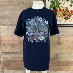 Vintage 1990’s Bunnies In A Basket Graphic Jerzees T-shirt  Sz Medium - Picture 1 of 7