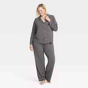 Stars Above Womens Gray Long Sleeve Top and Pants Pajama Set Plus Size 1X - Picture 1 of 2