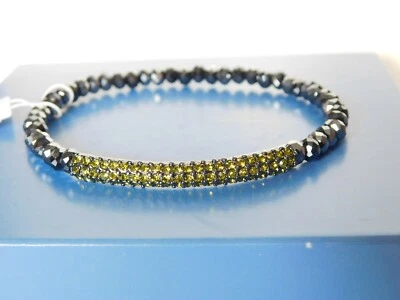 Pulsera elástica Lia Sophia "IONIZE", verde oliva, cristales cortados, nueva con etiquetas Foto 1 de 4