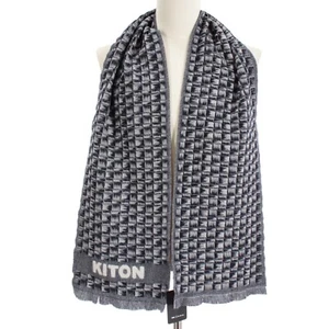 Kiton NWT 100% Cashmere Scarf One Size in Blue & White Made in Italy - Picture 1 of 5