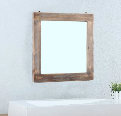 MBQQ Rustic Flat Wood Frame Hanging Wall Mirror Decorative Bathroom Mirror - Image 1 of 4