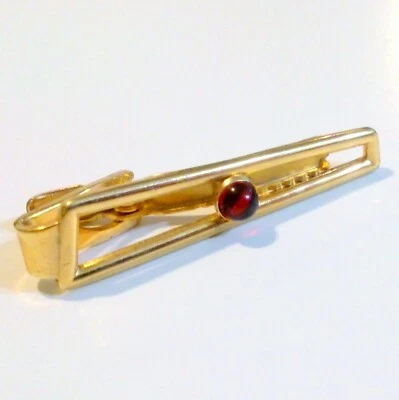 Barra de corbata vintage Speidel Deco tono dorado cabujón rojo Foto 1 de 3