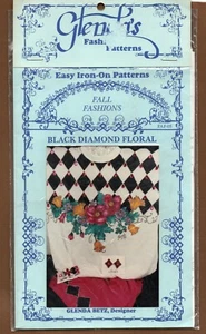 Vintage Glenda Betz Iron-on Pattern, Black Diamond Floral, 17" x 22", FAF-03 - Picture 1 of 4