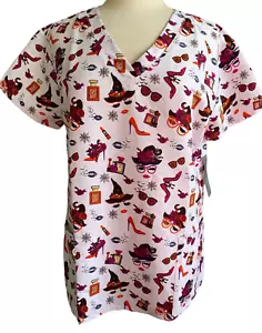 Serene Uniforms Women's Scrubs Top Size 2X- Halloween Witches Hat- NEW - Picture 1 of 6