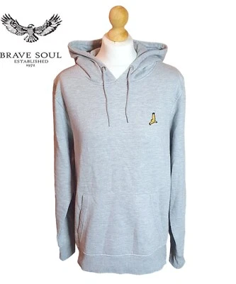 Brave Soul London Hoodie Size L In Grey Men's Hooded Sweatshirt Pullover Logo - Image 1 of 4