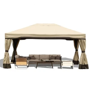 Aoodor 12 x 14 ft. Aluminum Frame Patio Gazebo Canopy with Netting and Curtains - Picture 1 of 8