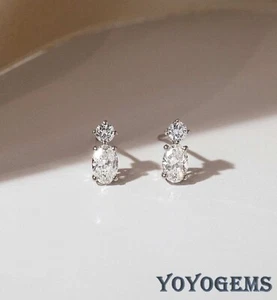 2 Karat Ovalschliff Moissanit Ohrstecker massiv 14K Weißgold Muttertag Geschenk - Bild 1 von 6