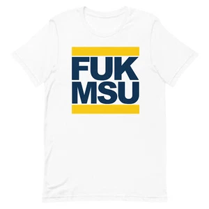 UNIVERSITY OF MICHIGAN Run Style T-SHIRT Wolverines UM Funny College Rivals Tee - Picture 1 of 3