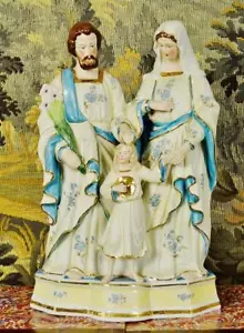 Schöne große antike religiöse Biskusstatue, Heilige Familie Jesus, Josef, Maria - Bild 1 von 24