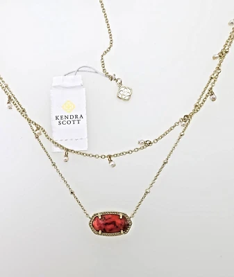 NUEVO 100% KENDRA SCOTT Venado Rojo Fucsia Magnesita Perla Elisa Multi Collar Foto 1 de 3