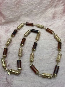 VTG Sarah Coventry Oriental Lantern Necklace Long Faux Tortoise Lucite Gold Tone - Picture 1 of 13