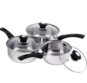 Stainless Steel Sauce pan Set with Glass Lids Pack of 3 Supreme Vision Open Box - Picture 1 of 2