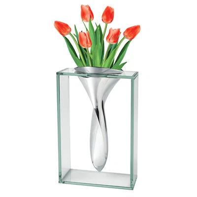 14 Mouth Blown Crystal Non Tarnish Aluminum And Glass Vase - Image 1 of 4