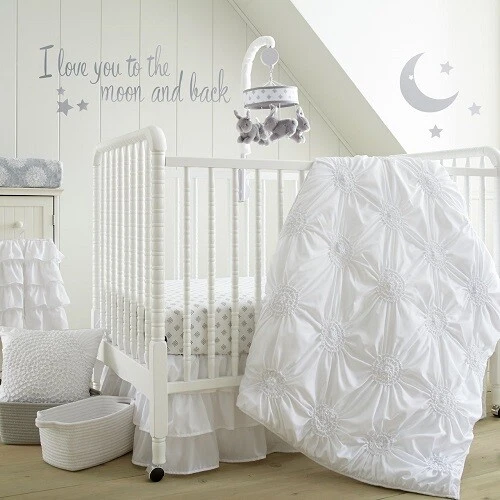 Levtex Baby Willow White 5-piece Crib Bedding Set Quilt Wall Decals Diaper Stack