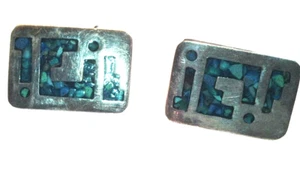 Vintage Native American Sterling Silver Turquoise Cuff Links - Picture 1 of 9
