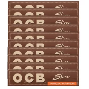 10 x OCB Virgin Unbleached Brown King Size Slim Smoking Thin Rolling Papers - Picture 1 of 1