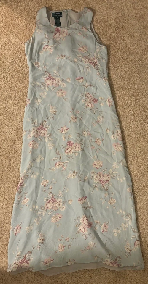 Floral de seda vintage Ralph Lauren verde azulado talla 10 Foto 1 de 1