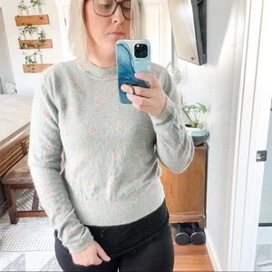 Vintage | Grün Blumen Pullover Pulli Made In Italy Angora Kaninchenhaar Wolle M - Bild 1 von 8
