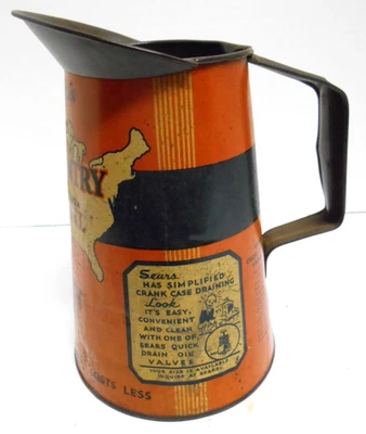 Jarra de lata de publicidad litográfica vintage de aceite de motor Sears Roebuck Cross Country de 2 cuartos Foto 1 de 4