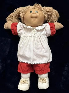 VINTAGE Cabbage Patch Kids Doll Wheat Hair Green Eyes With Outfit 1985 Blue Sign - Picture 1 of 10