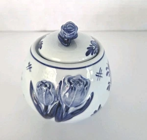 DELFTS BLAUW Ingwerglas mit Deckel klein Vintage handbemalt erhabene Tulpen - Bild 1 von 14