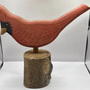 Statuina cardinale in legno dipinto a mano vintage fatta a mano 8" rossa - Foto 1 di 12