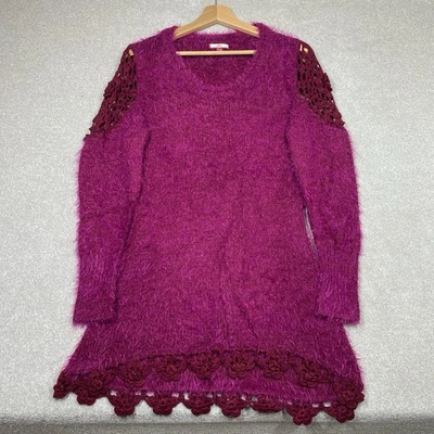 Joe Browns Magenta Jumper Tunic Fluffy Fuzzy Magenta Crochet Detail Women’s UK12 - Image 1 of 4