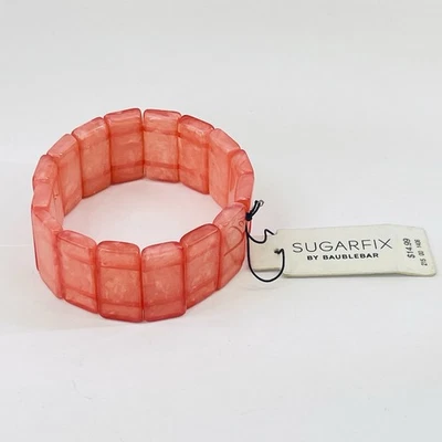 Pulsera Retro Sugarfix Rectángulo Acrílico Sandía Coral Rojo Mármol Elastizada Foto 1 de 4