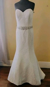 Mary Elfenbein Spitze Brautkleid Größe 12 mit Perlendetails Meerjungfrau Boho - Bild 1 von 10