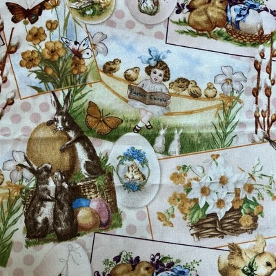 Cartões florais vintage de Páscoa infantil filhotes coelho AKO 1,3 jardas - Imagem 1 de 3