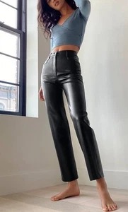 Wilfred schwarze Kunstlederhose Damengröße 4 hoher Bund gerades Bein 5 Taschen - Bild 1 von 7