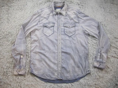 Guess Denim Western Shirt Mens XL Light Wash Blue Snap Front Pearl Snap Pockets - Image 1 of 4