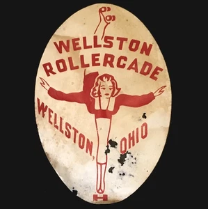 1940er Vintage Wellston Oh Rollercade 5 Zoll Papier Werbung rot Rollschuh Dame - Bild 1 von 5