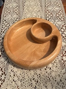 Crate & Barrel Beechwood Chip Dip Bowl Party Holiday Serving Dish Appetizer Tray - Picture 1 of 11
