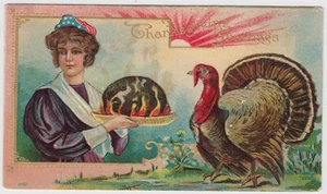 Thanksgiving Greetings Patriotic Turkey Embossed Postcard - Picture 1 of 2