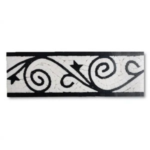 B0100P Floral Milano Thassos White Nero Marquina Marble Mosaic Border Tile - Picture 1 of 7