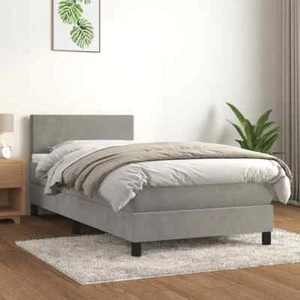 Boxspringbett Mit Matratze Hellgrau 90x200 Cm Samt Bett Bettgestell - Bild 1 von 7