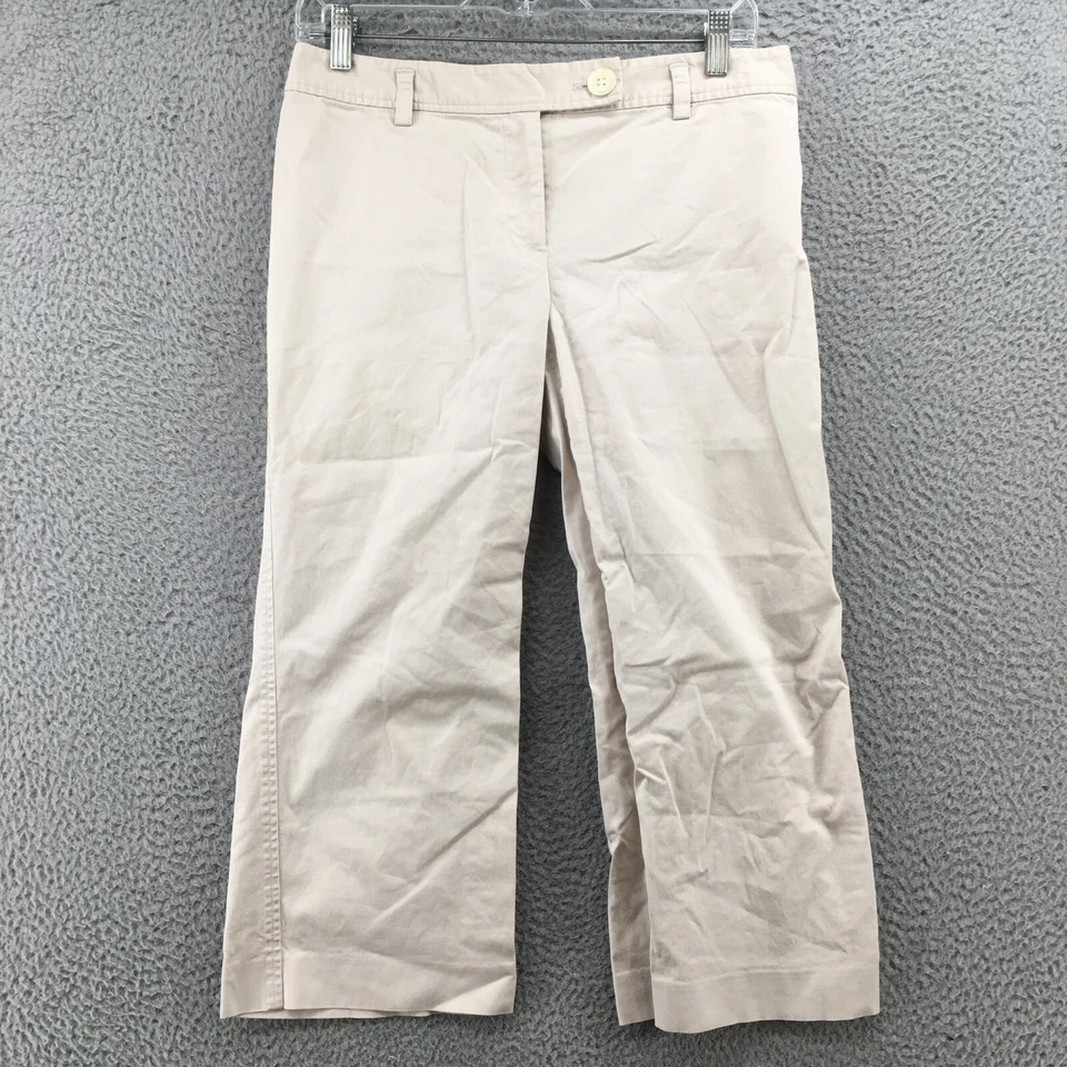 Pantalones de pierna ancha Ann Taylor para mujer 8P (30x21 real) beige mezcla de algodón tiro medio Foto 1 de 4