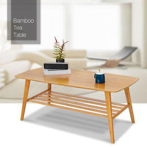 39"Natural Bamboo[STORAGE SHELF]Livingroom Tea Coffee Accent Table Side End Desk