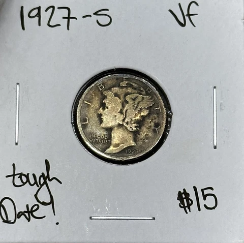 1927 S Mercury Dime VF Cover