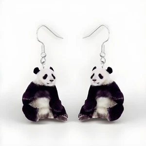 PANDA BEAR Lightweight, Flat, Acrylic Earrings, New - Picture 1 of 3
