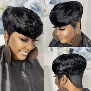 Women's pixie cut human hair wigs - Picture 1 of 7